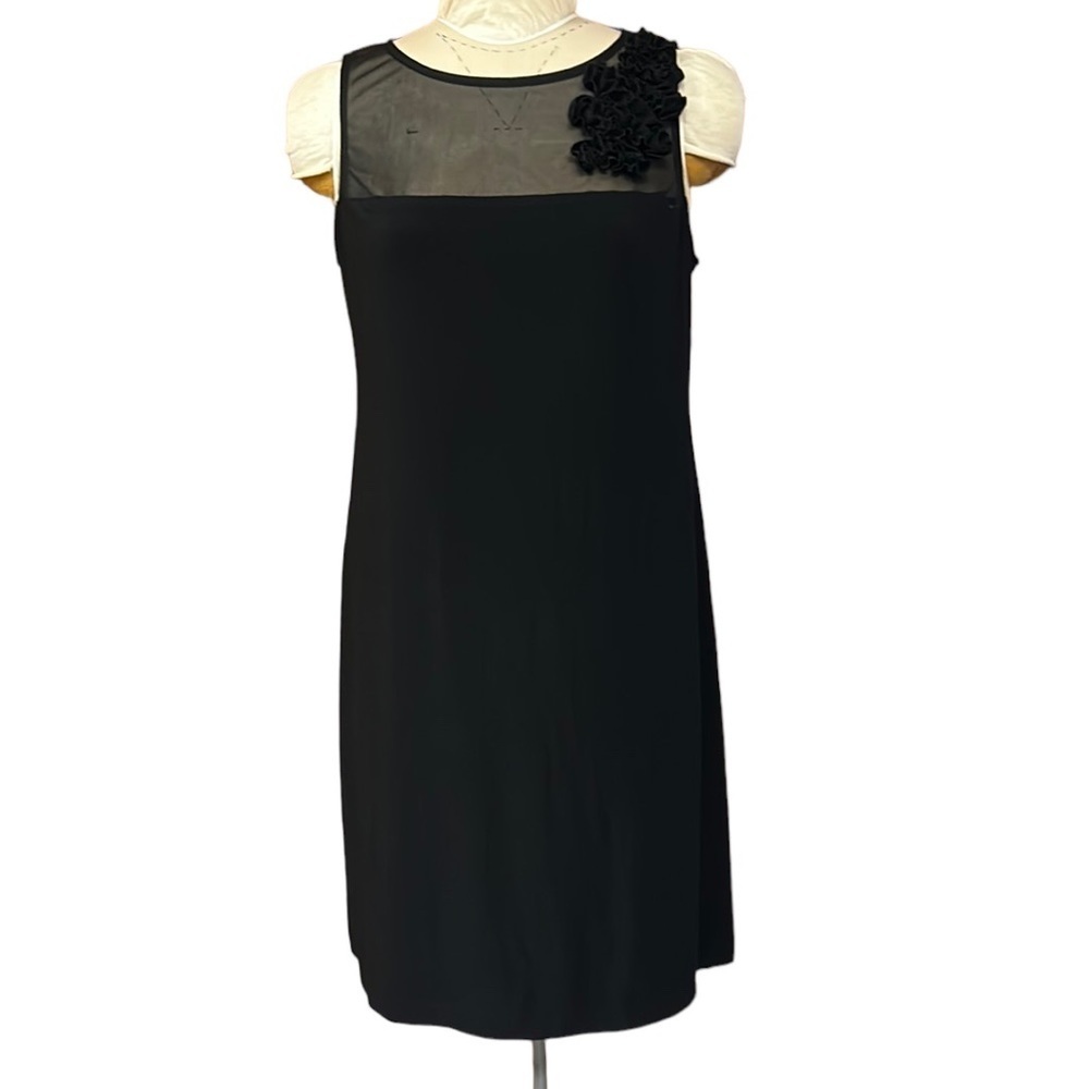 MSK |‎ Sheer Sheath Dress 3D Floral Appliqué Sleeveless Black